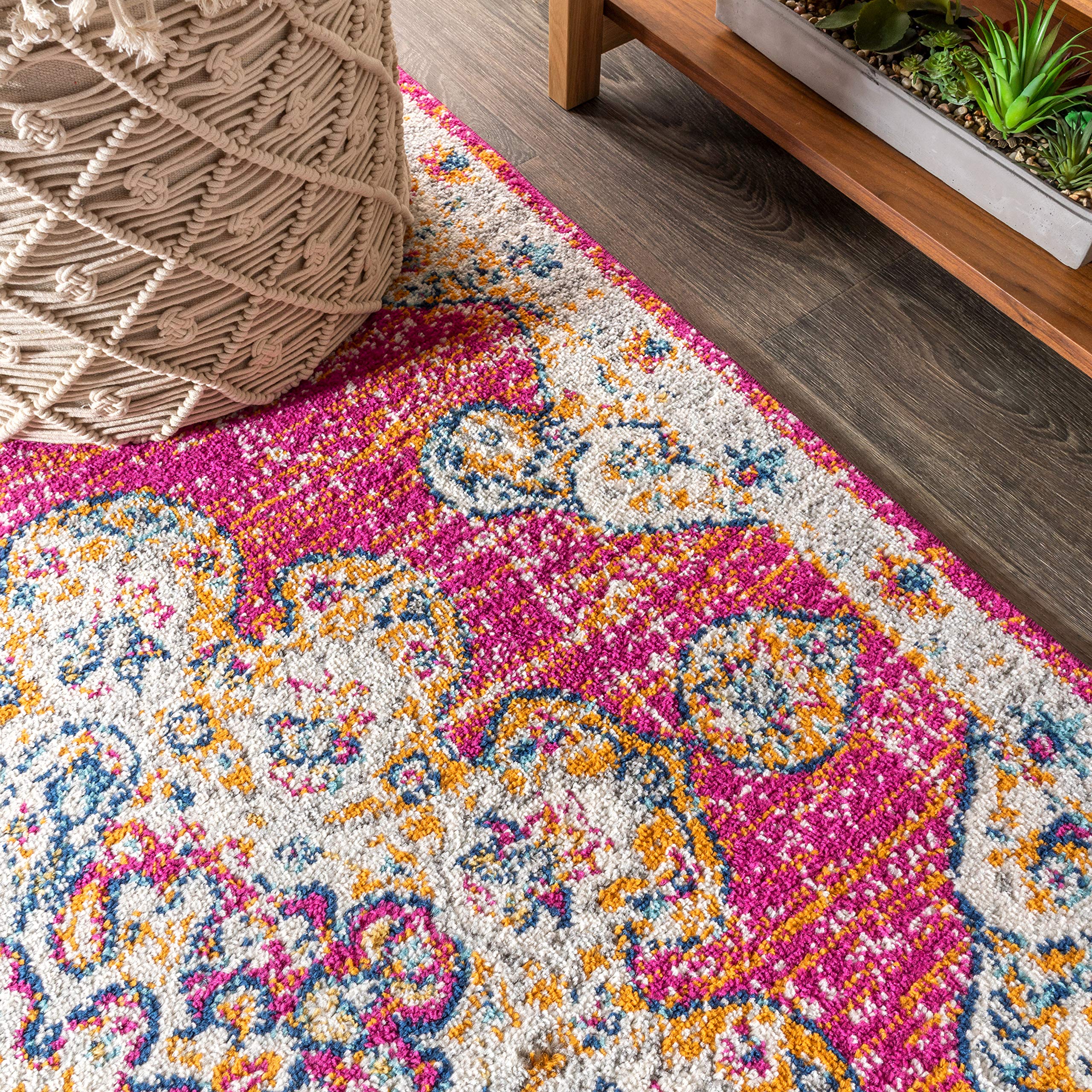 BMF104A-8 Bohemian FLAIR Boho Vintage Medallion Pink/Cream 8 ft. x 10 ft. Area-Rug