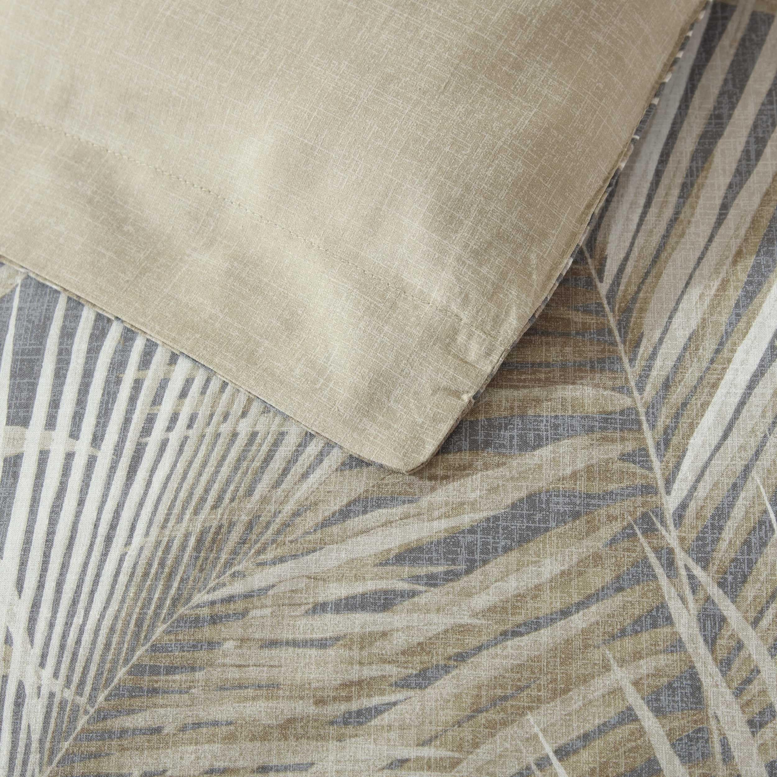 King Comforter Set - 100% Cotton Reversible 4-Piece Bedding (Raffia Palms Brown)