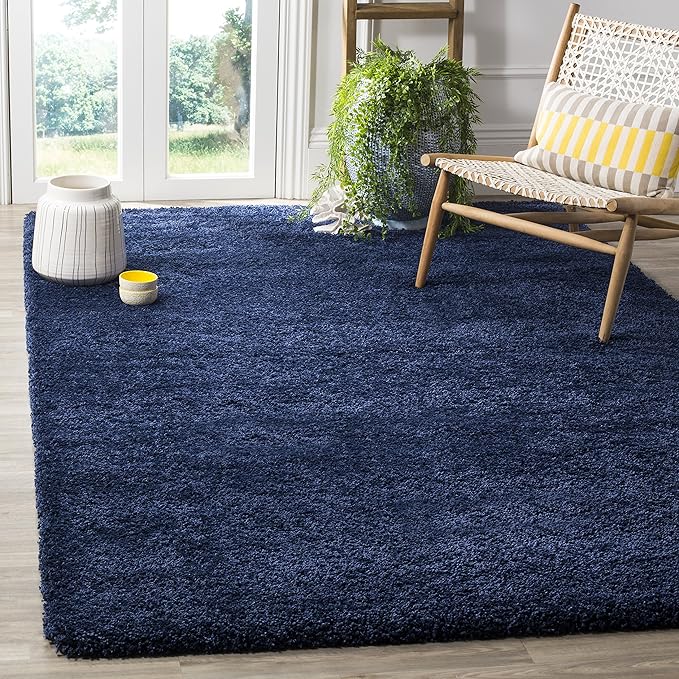 Milan Shag Collection Area Rug - 7' Square, Ivory, Solid Design