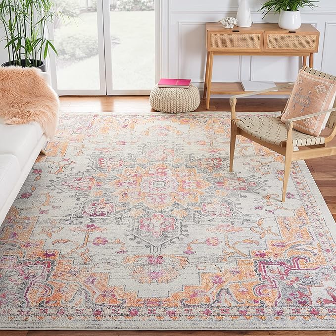 Madison Collection Area Rug - 8' x 10', Orange & Teal, Boho Chic Medallion Distressed