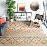 SAFAVIEH Kilim Collection 7' Square Natural/Blue KLM753A Handmade Moroccan Boho Jute & Cotton Area Rug
