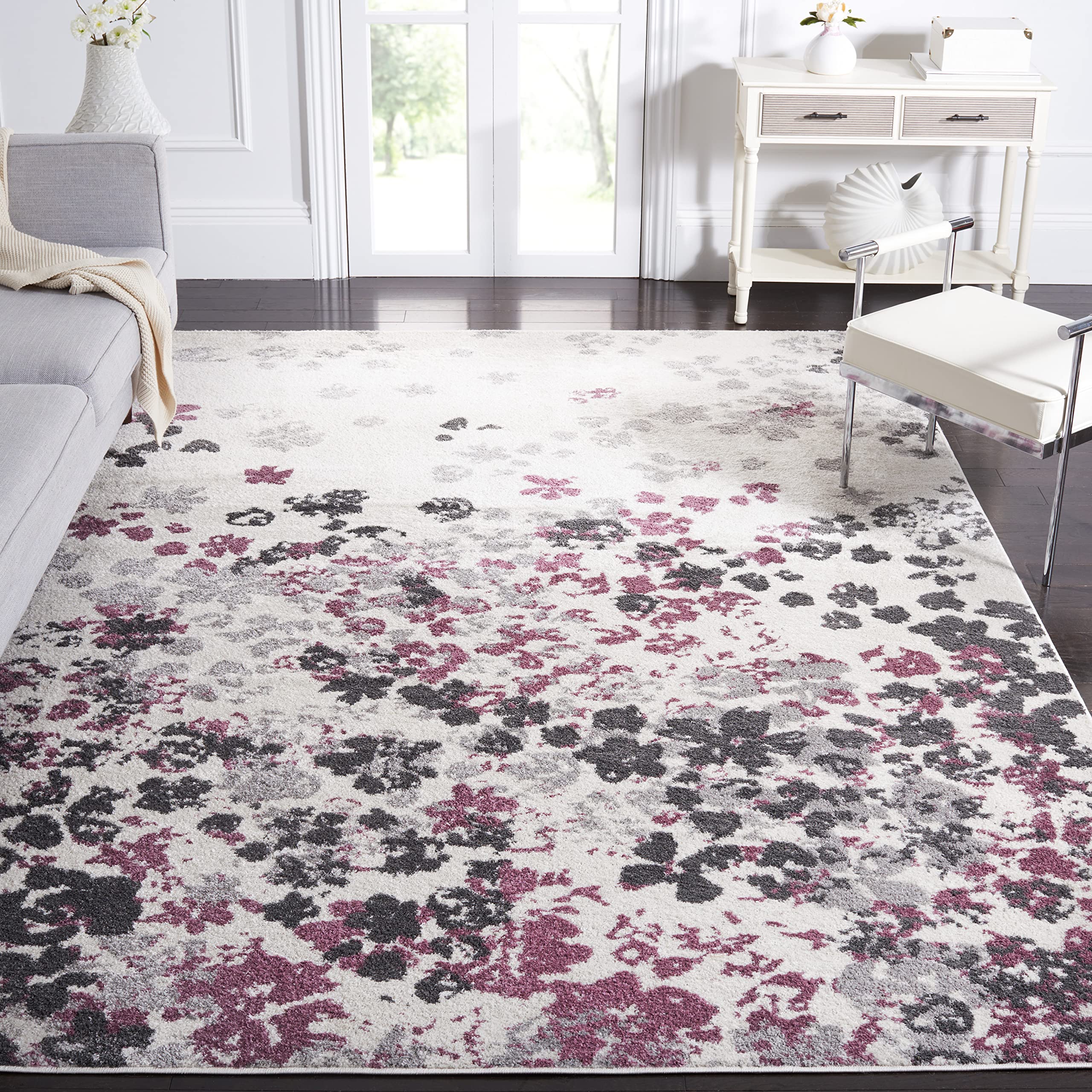 SAFAVIEH Adirondack Collection Area Rug - 10' x 14', Ivory & Purple, Floral Design, Non-Shedding & Easy Care, Ideal for High Traffic Areas in Living Room, Bedroom (ADR115L)