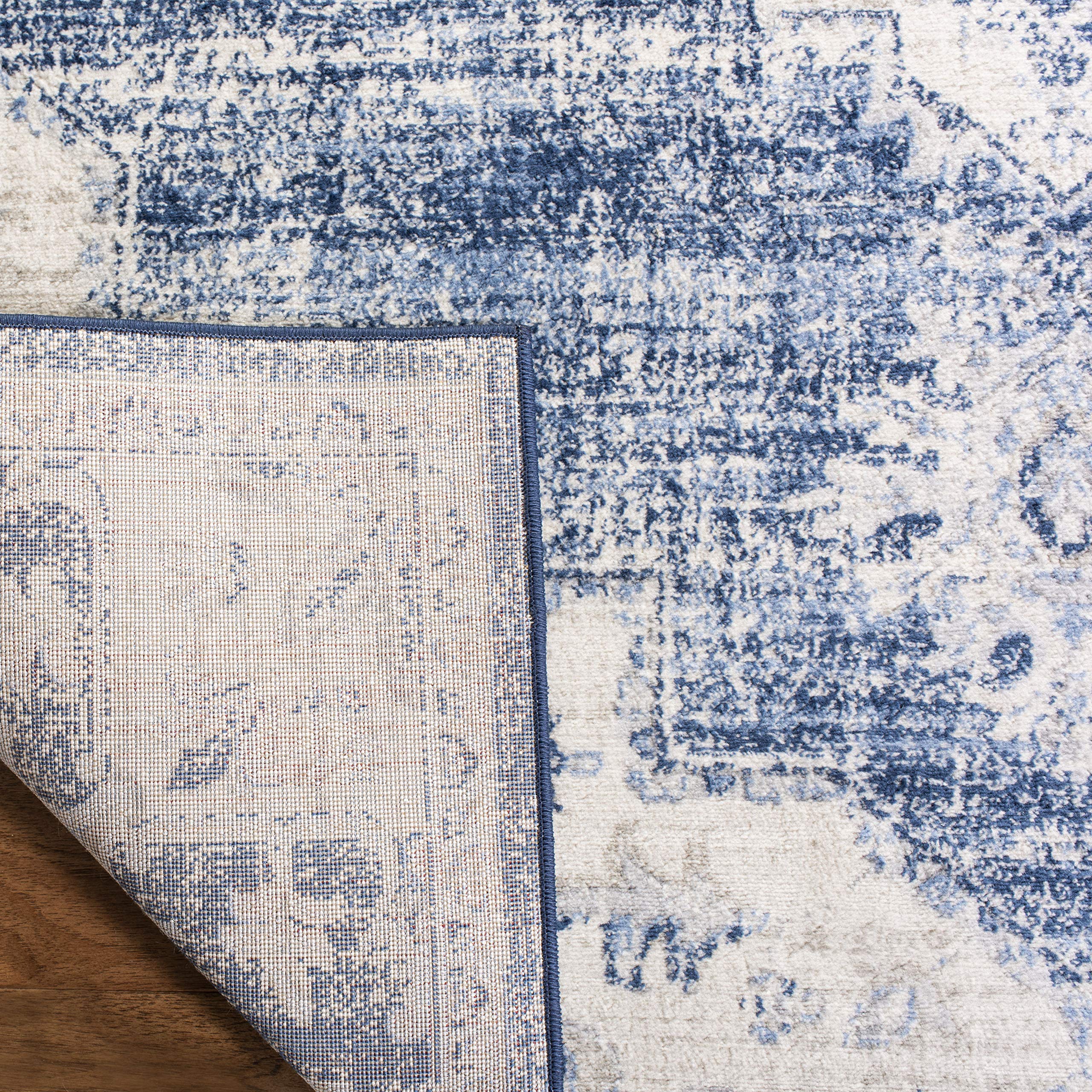 Brentwood Medallion Area Rug 9' x 12' - Ivory & Navy Distressed Design