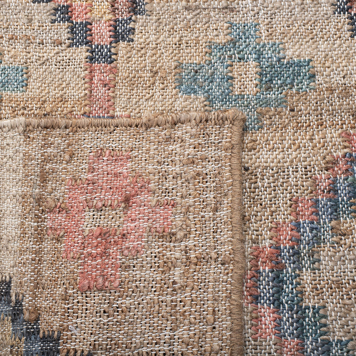 SAFAVIEH Kilim Collection 7' Square Natural/Blue KLM753A Handmade Moroccan Boho Jute & Cotton Area Rug