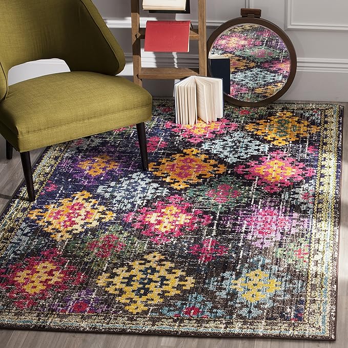 Monaco Collection Area Rug - 6'7" x 9'2", Blue & Multi, Boho Diamond Trellis Design, Non-Shedding & Easy Care, Ideal for High Traffic Areas in Living Room, Bedroom (MNC244N)