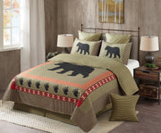 3 Piece Full/Queen Cabin Quilt Bedding Set - Bear and Paw - Rustic Country Reversible