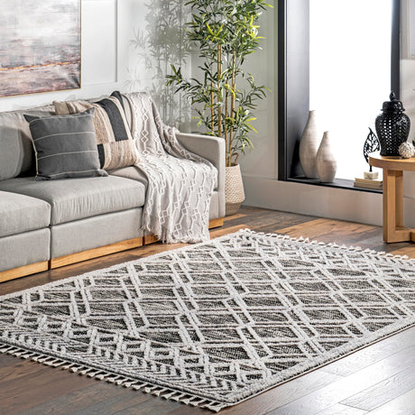 8x11 Ansley Moroccan Tassel Area Rug, Grey, High-Low Textured Bohemian Design