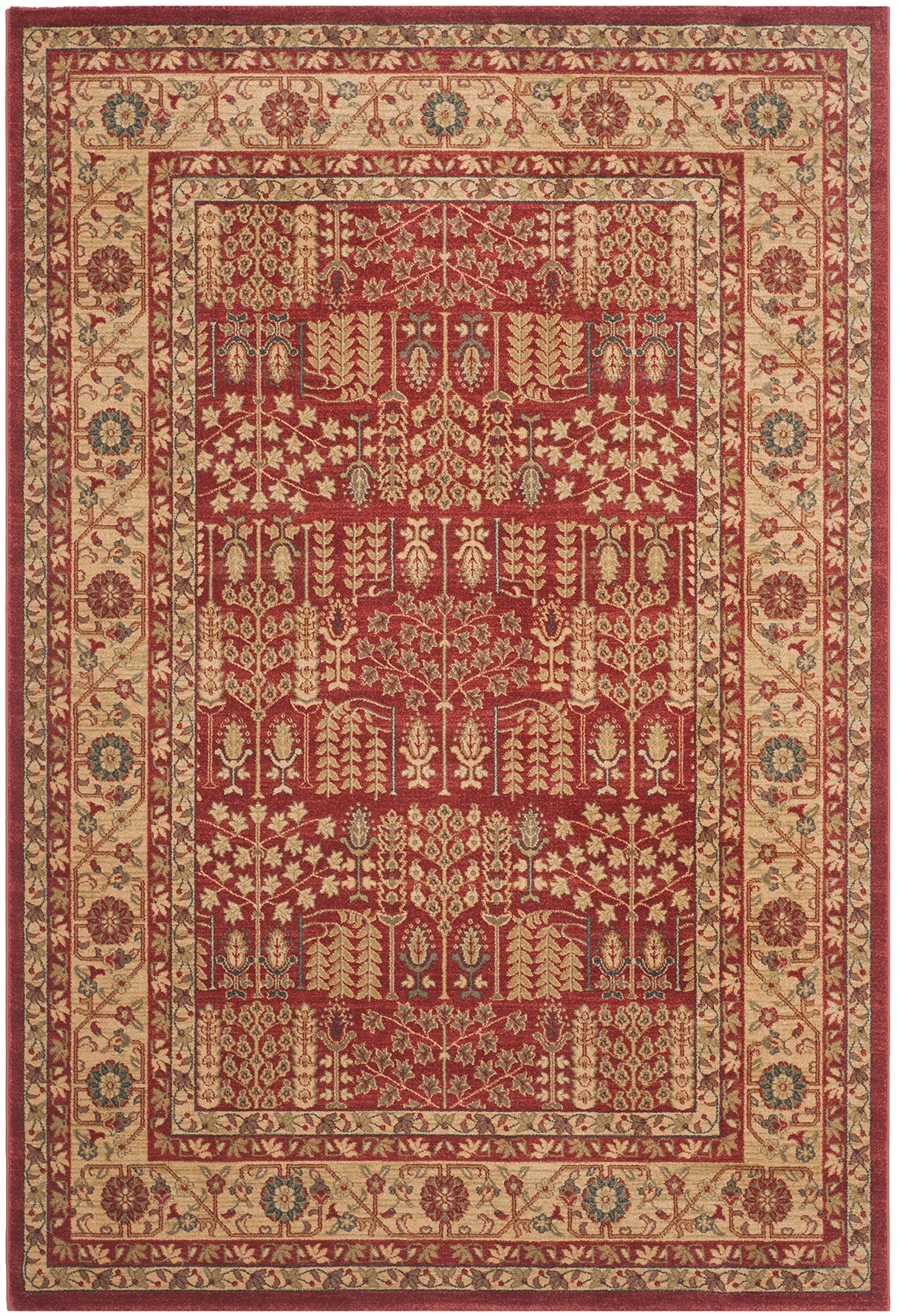 SAFAVIEH Mahal Collection Area Rug - 6'7" x 9'2", Red & Natural, Traditional Oriental Design, Non-Shedding & Easy Care, Ideal for High Traffic Areas in Living Room, Bedroom (MAH697A)