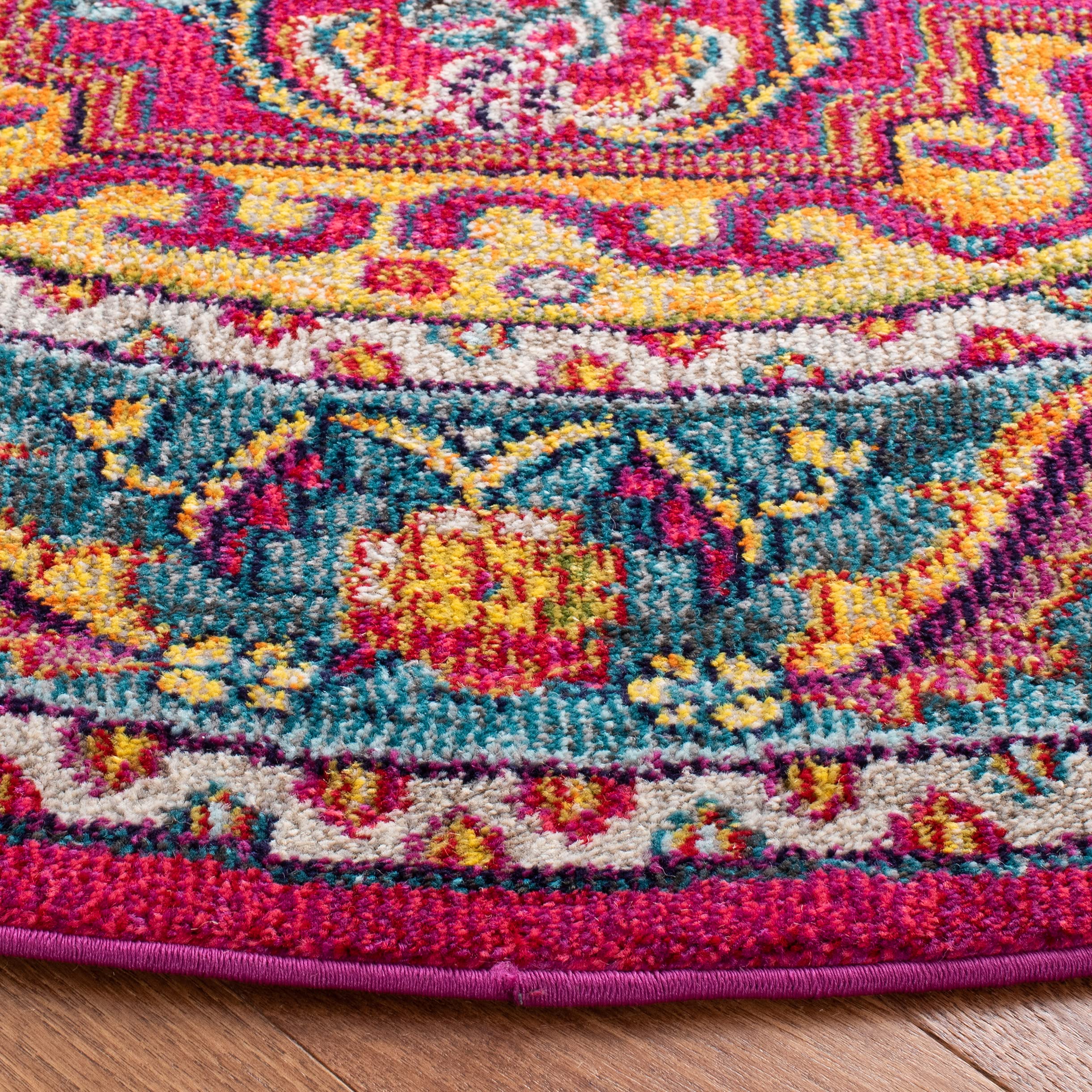 SAFAVIEH Phoenix Collection Area Rug - 10' x 14', Fuchsia & Blue, Boho Chic Oriental Medallion Design, Non-Shedding & Easy Care, Ideal for High Traffic Areas in Living Room, Bedroom (PHX153R)