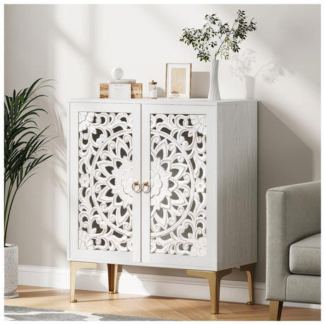 Accent Sideboard with Carved Hollow Doors and Stylish Gold Legs