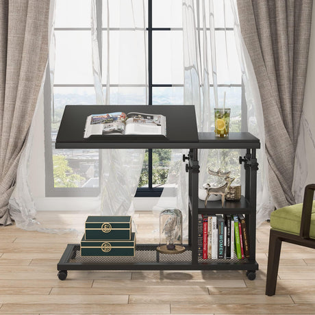 Adjustable C-shaped snack table with wheels