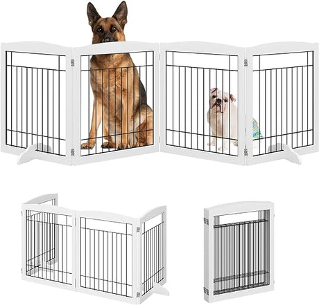 No-Assembly Folding 96" Extra Wide 30" Tall Wooden Dog Gate, Freestanding