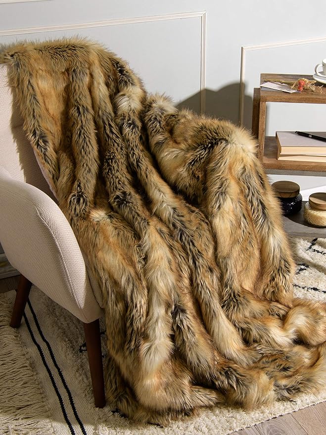 Heavyweight Super Soft Luxury Faux Fur Oversized Throw Blanket  Bleached Finn