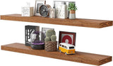 Floating Shelves, Black Wall Mounted Wooden Shelves with Invisible Brackets Set of 2