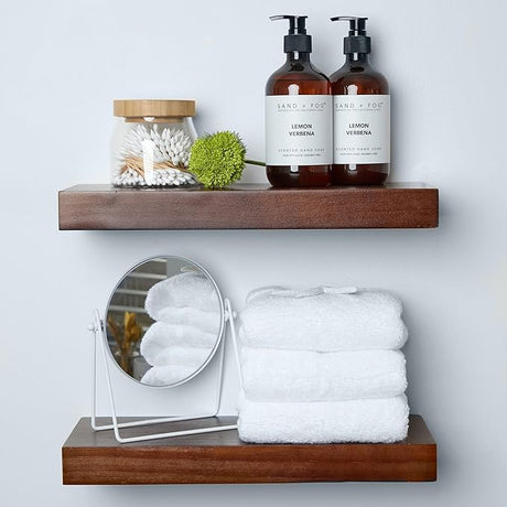 Rustic Farmhouse Floating Shelves - Bathroom Wooden Shelves for Wall Mounted