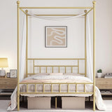 White Four-Poster Canopy Metal Bed Frame with Headboard and Footboard