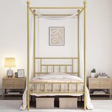 Metal Canopy Platform Bed Frame Four-Poster Canopied Bed Mattress