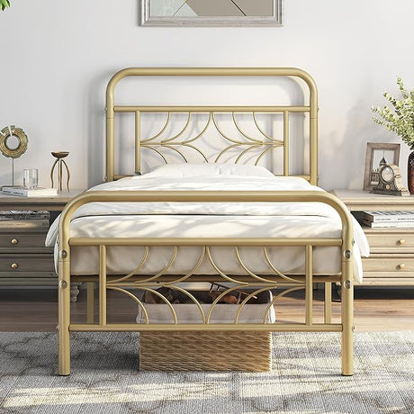 Twin Bed Frames Metal Platform Bed with Sparkling Star-Inspired Design Headboard