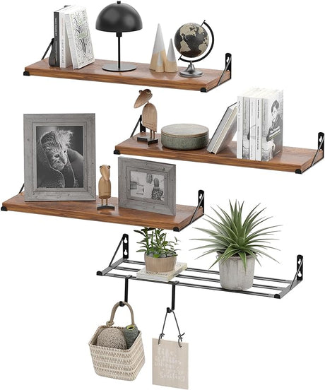 Floating Shelf, Wall Mounted Rustic Wood Shelves for Bathroom, Study Room