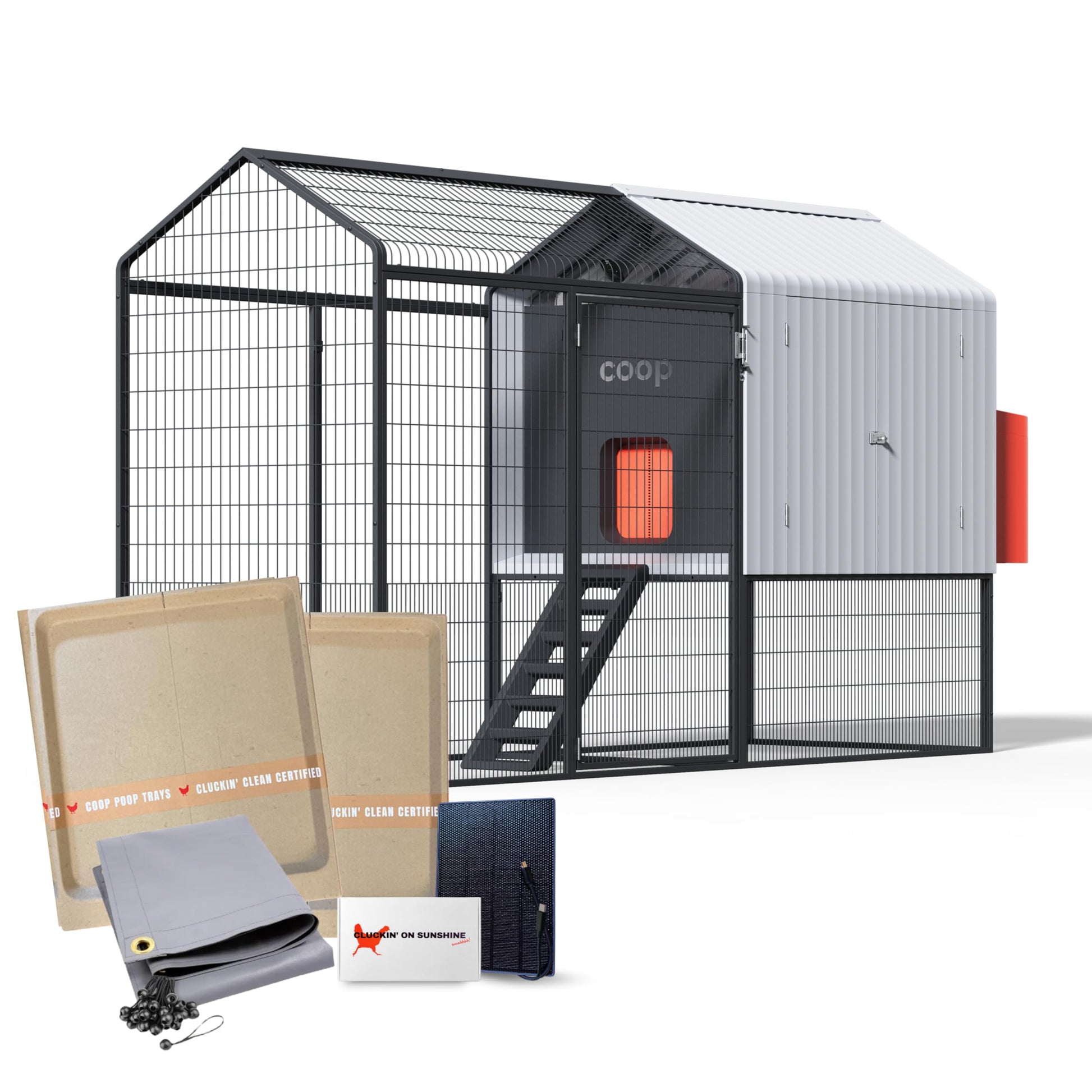 App-controlled automated chicken coop with removable litter trays