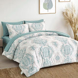 Blue Comforter Set  Damask Pattern Bed in a Bag Boho Paisley Bedding