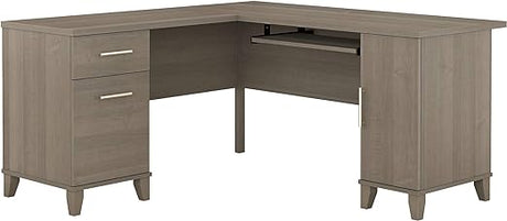 Somerset L Shaped Desk with Storage in Storm Gray Corner