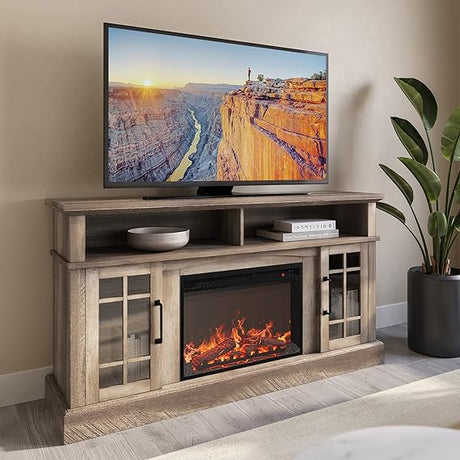 Traditional 58" Rustic TV Stand with 23" Electric Fireplace Heater