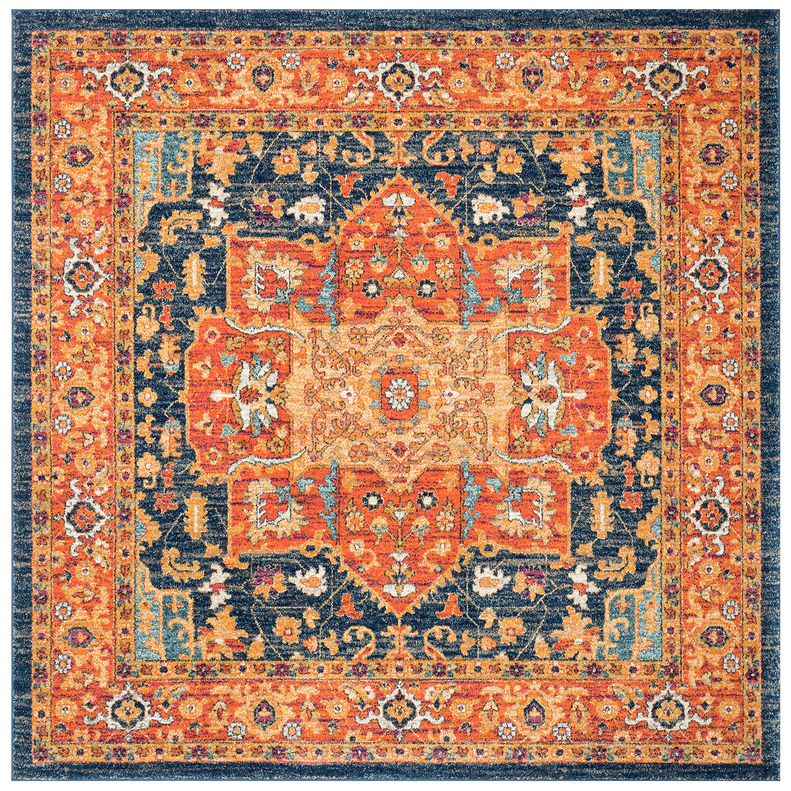 Evoke Collection 6'7" Square Blue/Orange EVK275C Oriental Medallion Distressed Non