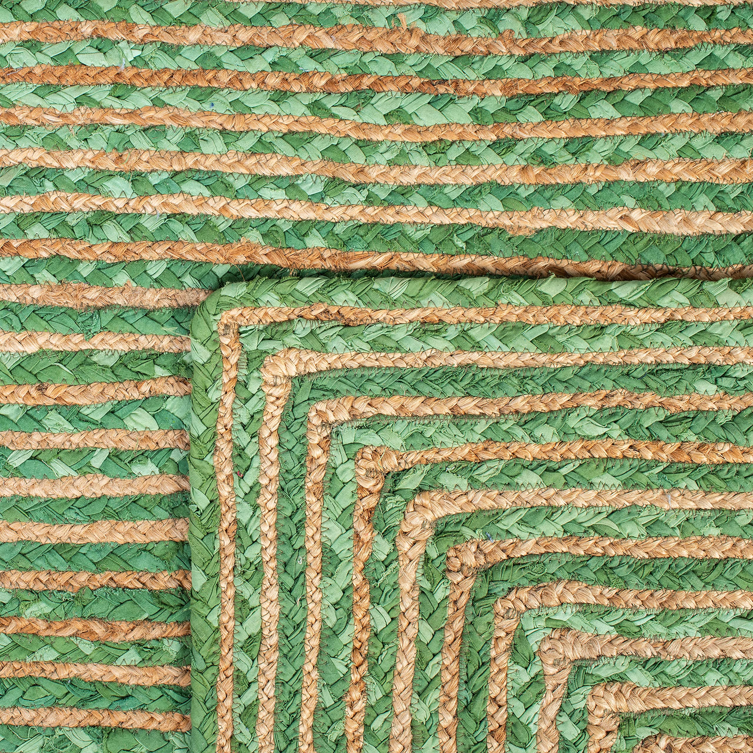 Cape Cod Handmade Jute & Cotton Area Rug 10x14 - Green & Natural Braided Design