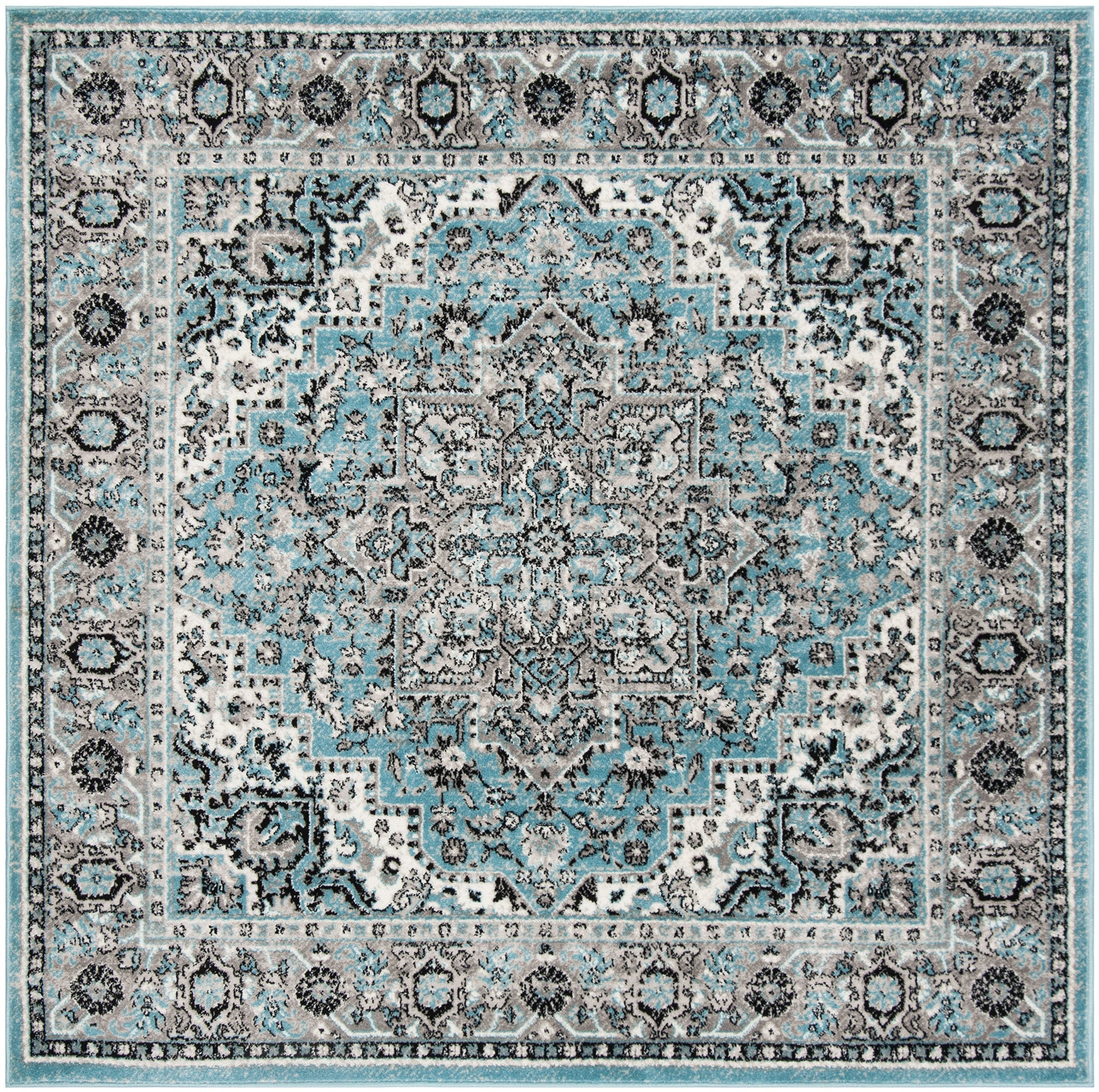 Skyler Collection 7' Square Blue/Ivory SKY126M Boho Chic Distressed Medallion Non