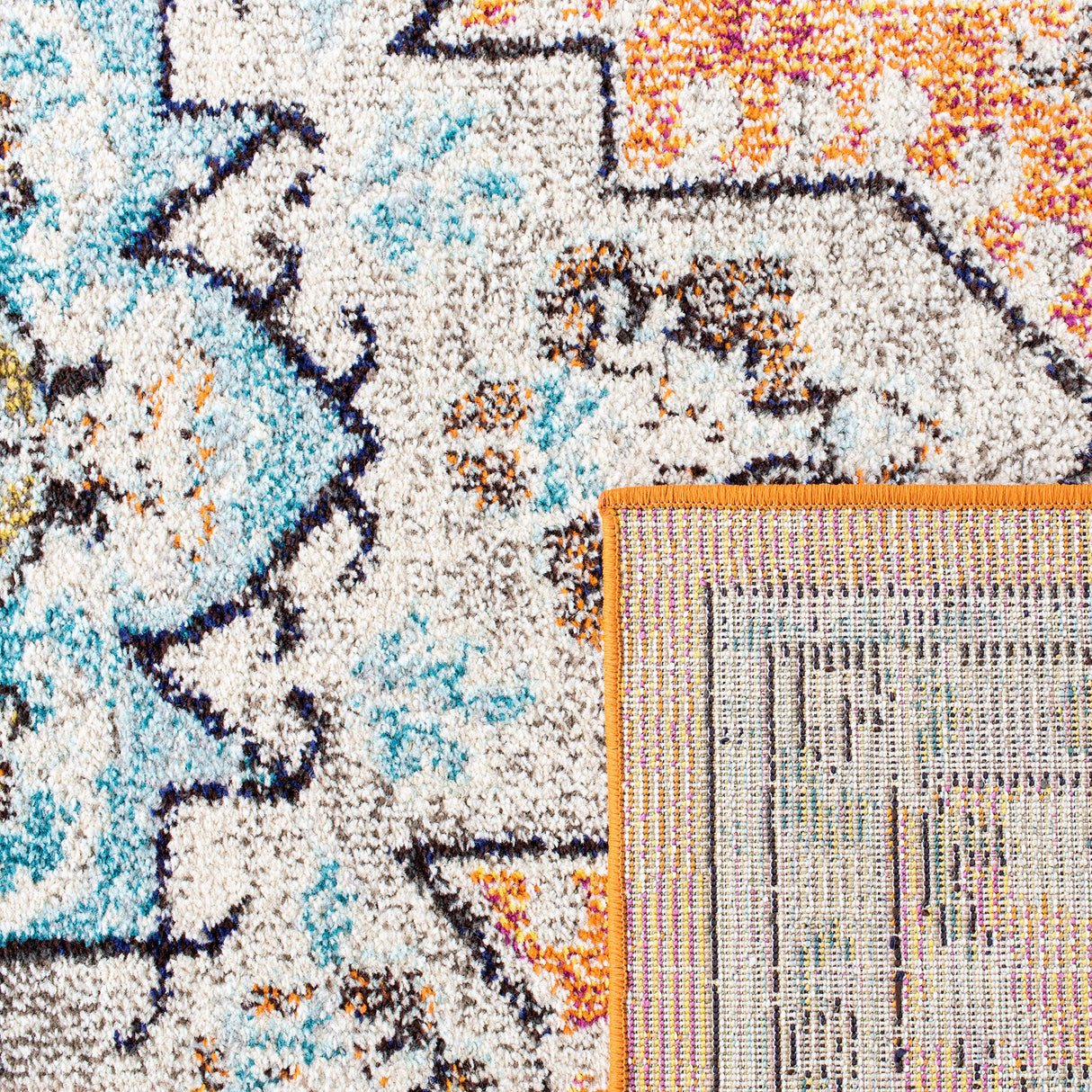 Madison Collection Area Rug - 8' x 10', Orange & Teal, Boho Chic Medallion Distressed