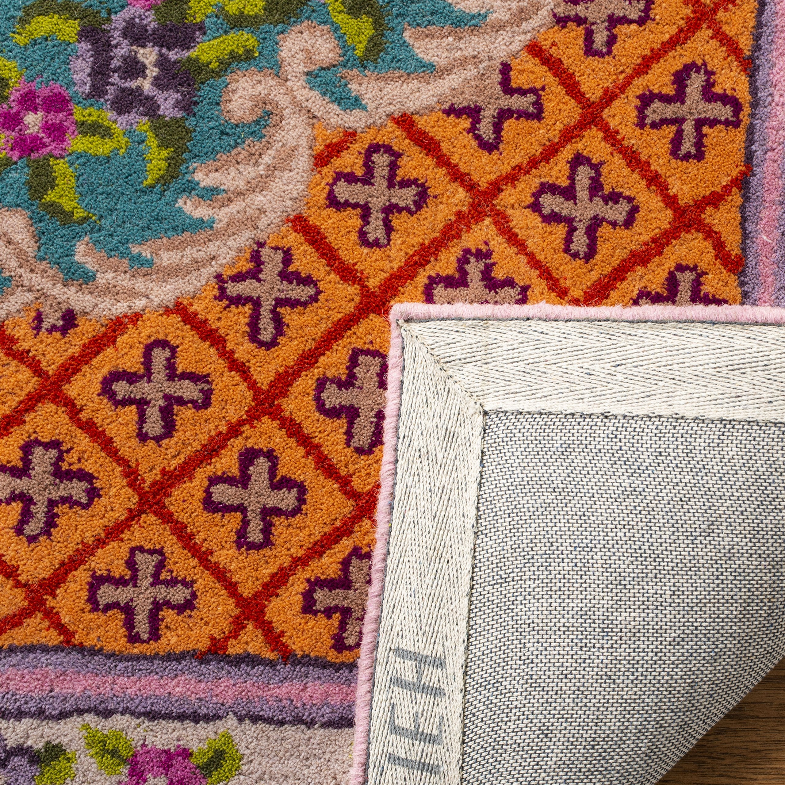 Bellagio Collection 5' Square Blue/Pink BLG535M Handmade Medallion Premium Wool