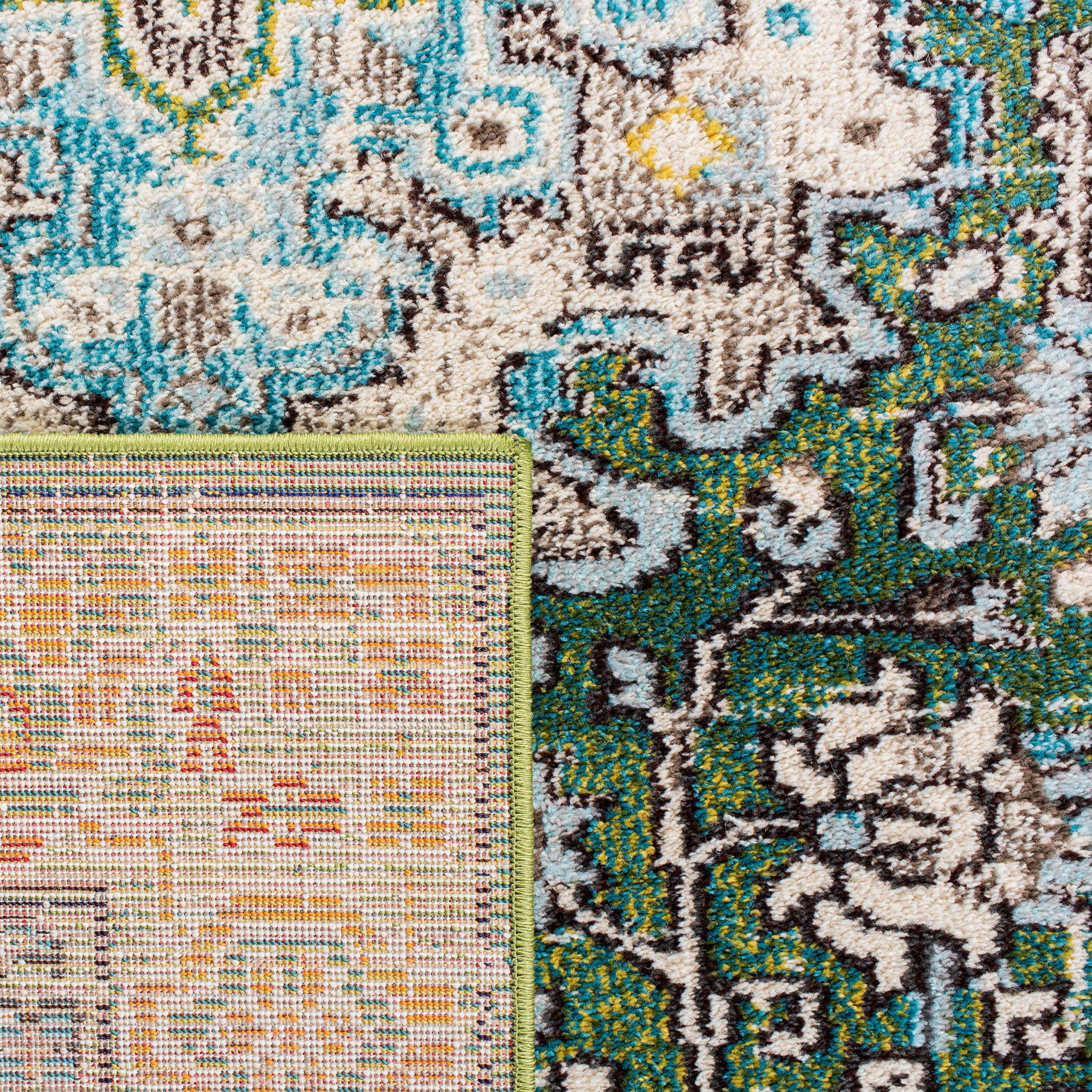 SAFAVIEH Madison Collection Area Rug - 10' x 14', Green & Turquoise, Boho Medallion Distressed Design, Non-Shedding & Easy Care, Ideal for High Traffic Areas in Living Room, Bedroom (MAD474Y)