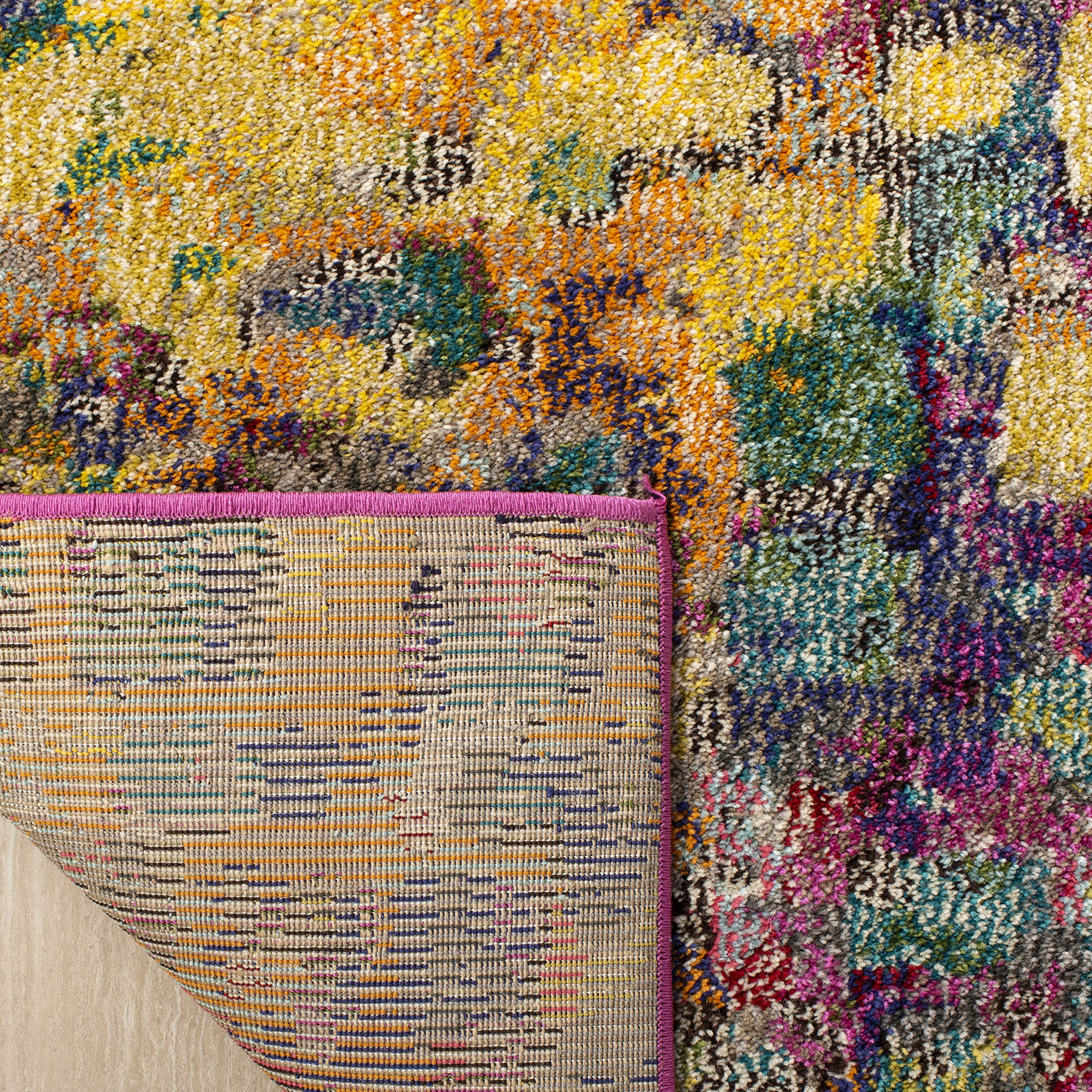 SAFAVIEH Monaco Collection Area Rug - 10' x 14', Pink & Multi, Boho Chic Abstract Watercolor Design, Non-Shedding & Easy Care, Ideal for High Traffic Areas in Living Room, Bedroom (MNC225D)