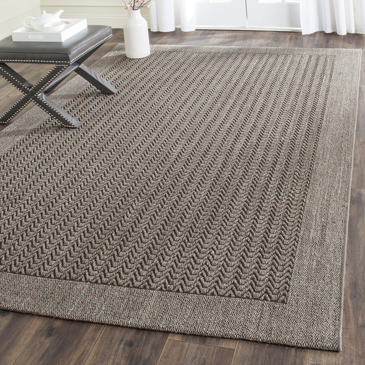 Palm Beach Collection Area Rug - 8' x 11', Silver, Sisal & Jute Design, Ideal for High Traffic