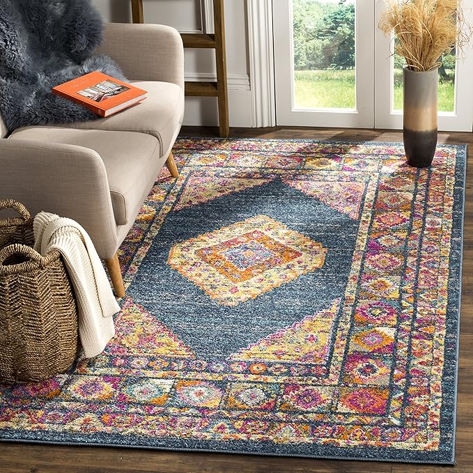 Madison Collection 8' Square Orange/Fuchsia MAD133D Boho Chic Medallion Non