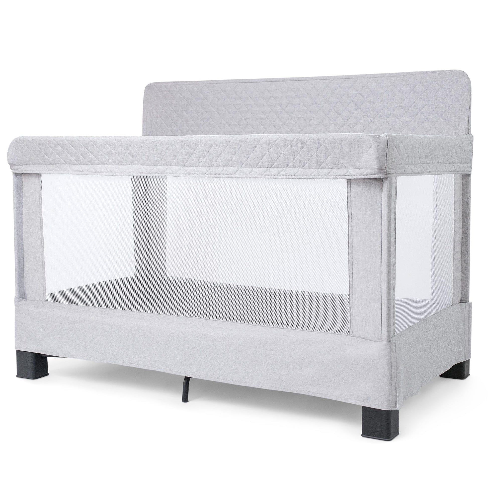 Modern Grey Baby Crib with Maximum Safety & Airflow