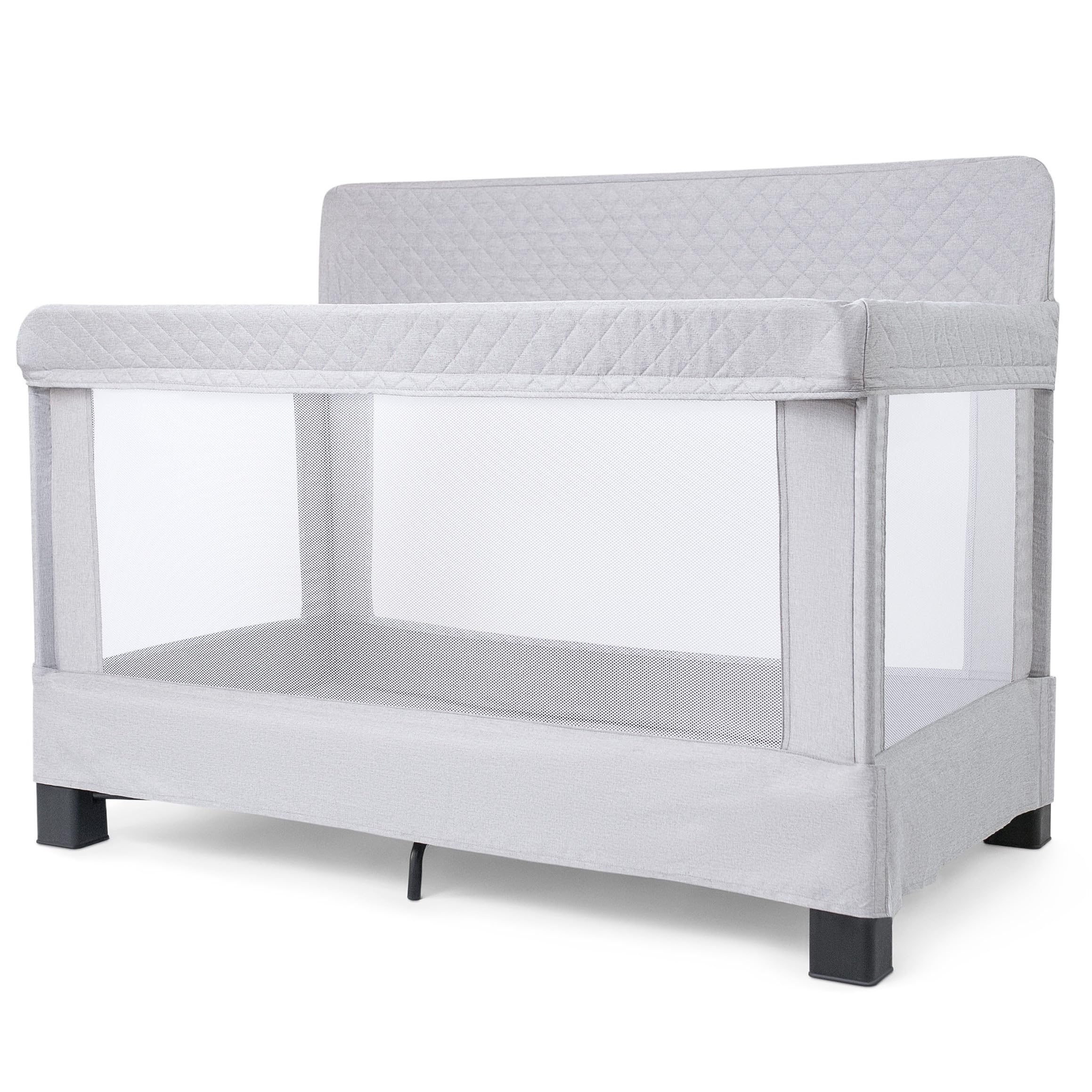 Modern Grey Baby Crib with Maximum Safety & Airflow