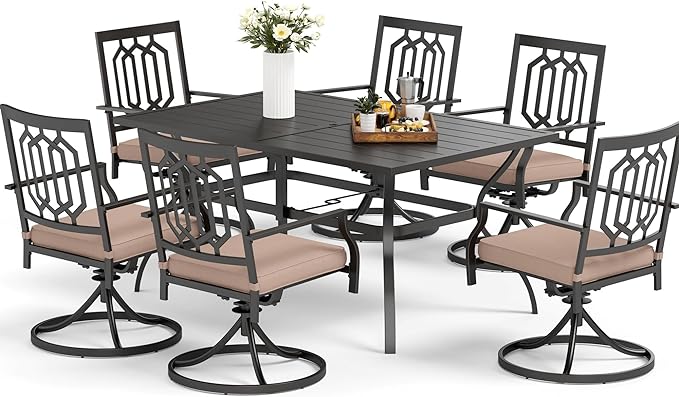 7PCS Patio Dining Set, Large Rectangular Metal Top Table