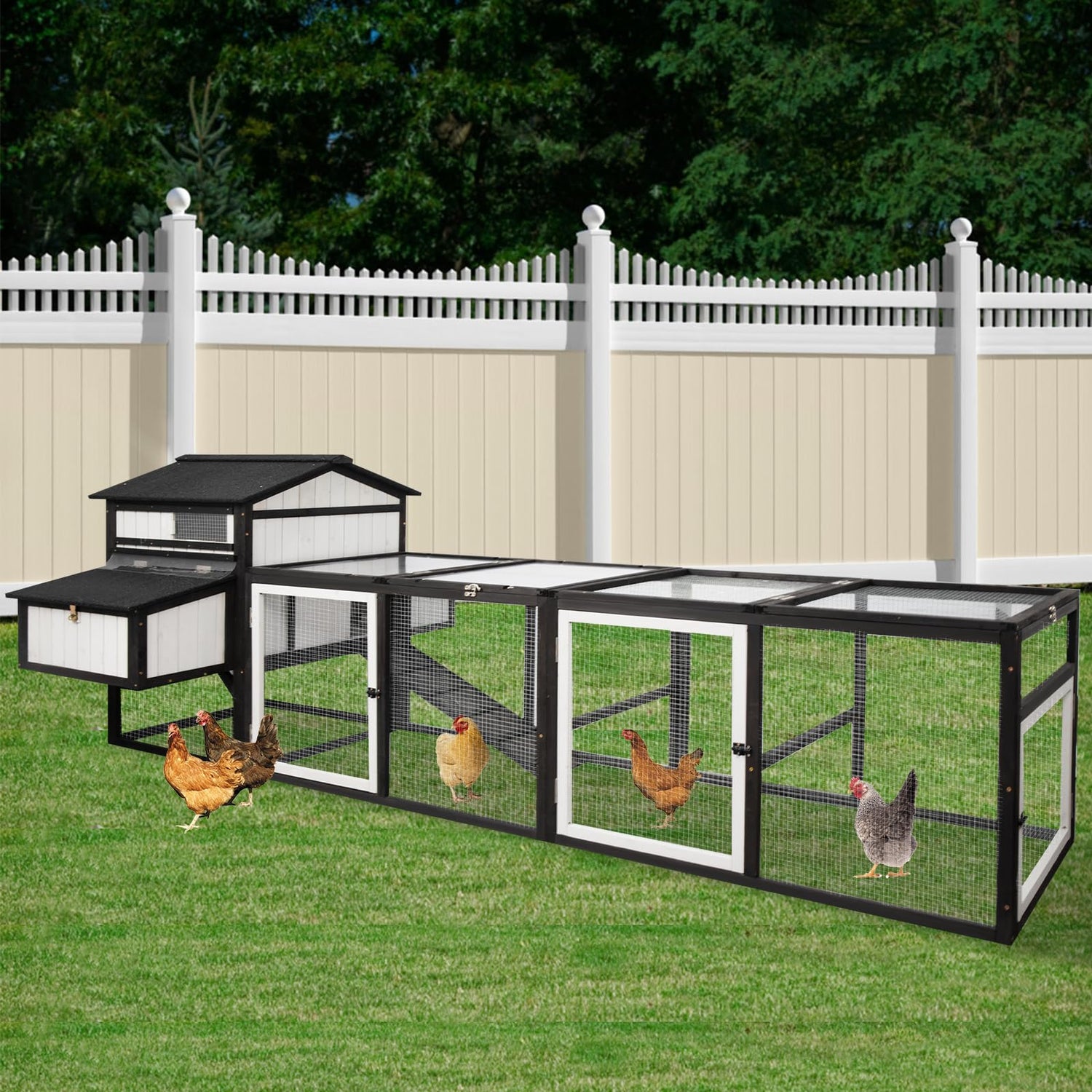 Backyard poultry hutch with perches and pull-out cleaning tray