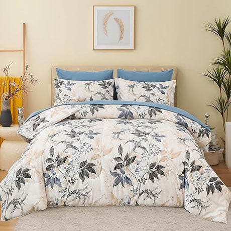 Botanical Comforter Set  in a Bag Grey Botanical Floral Comforter