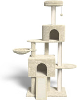 Multi Level 58in Cat Tree for Indoor Cats and Kittens Car Tower with 2 Condos