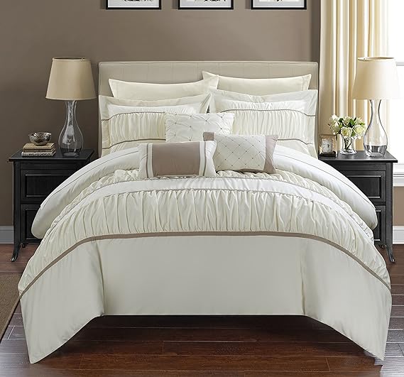 Cheryl 10 Piece Comforter Set Complete Bed in a Bag Pleated Ruched Ruffled Bedding