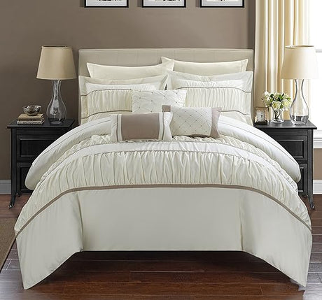 Cheryl 10 Piece Comforter Set Complete Bed in a Bag Pleated Ruched Ruffled Bedding