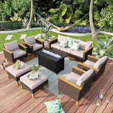 9 Piece Wicker Patio Furniture Set, 2 x Single Chair, 2 x Ottoman