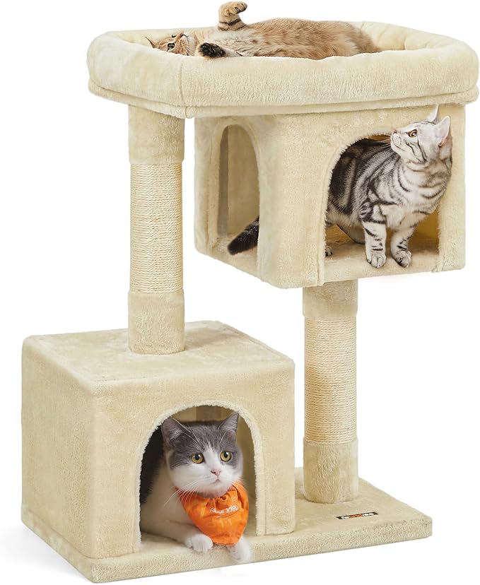 Cat Tree with Sisal-Covered Scratching Posts and 2 Plush Condos