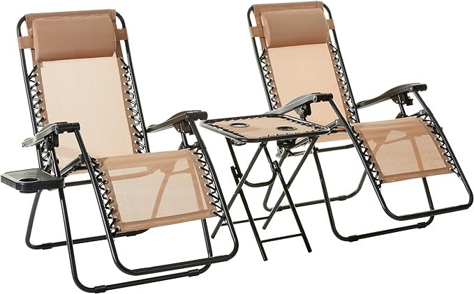 ChillFold Zero Gravity Chairs with Headrest, Cup Holder & Table Set