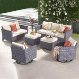 5 Pieces Outdoor Wicker Rattan Sofa Couch with Ottomans and Comfy