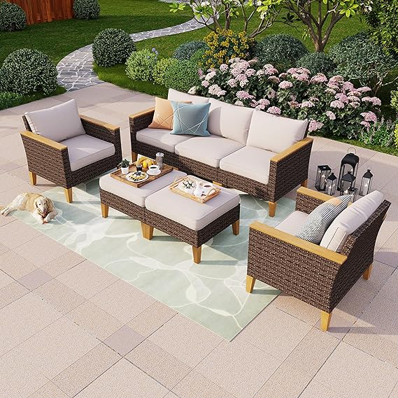 8-Piece Outdoor Sectional Patio Conversation Set with 56" Gas Fire Pit Table Table