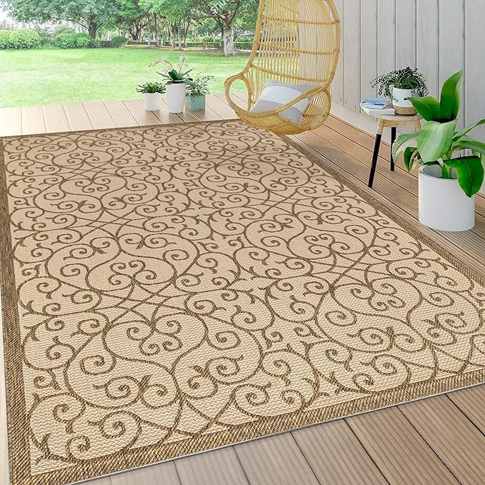 Y Madrid Vintage Filigree Textured Weave Indoor/Outdoor Black/Khaki